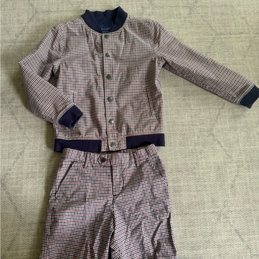 Janie and Jack Red and Navy Check Bomber Jacket & Shorts set